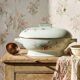 Art Deco style soup tureen with floral decoration, vintage celadon porcelain from Limoges, France.