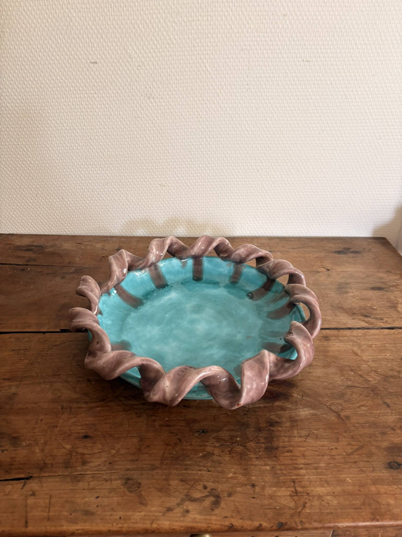 Empty Pocket Bowl Ceramic Pottery Bavent Turquoise Violet Glaze