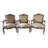 Suite of 3 armchairs with back to the Queen style louis xv, late nineteenth