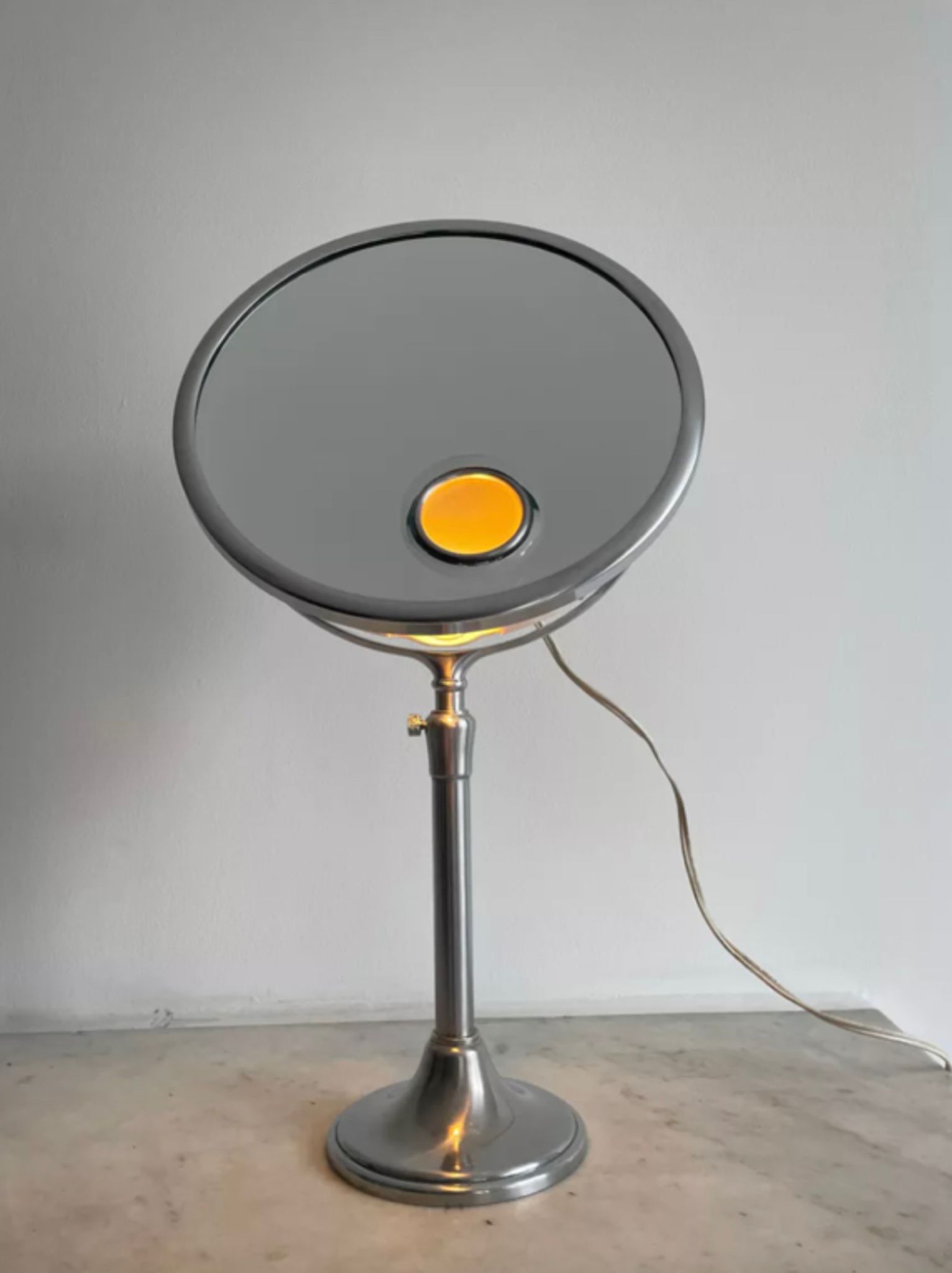 Vintage chrome Brot mirror, magnifying and illuminating, on adjustable stand, France 1960