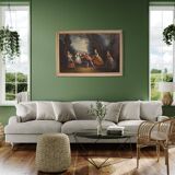 Antique French painting of children playing from the 18th century