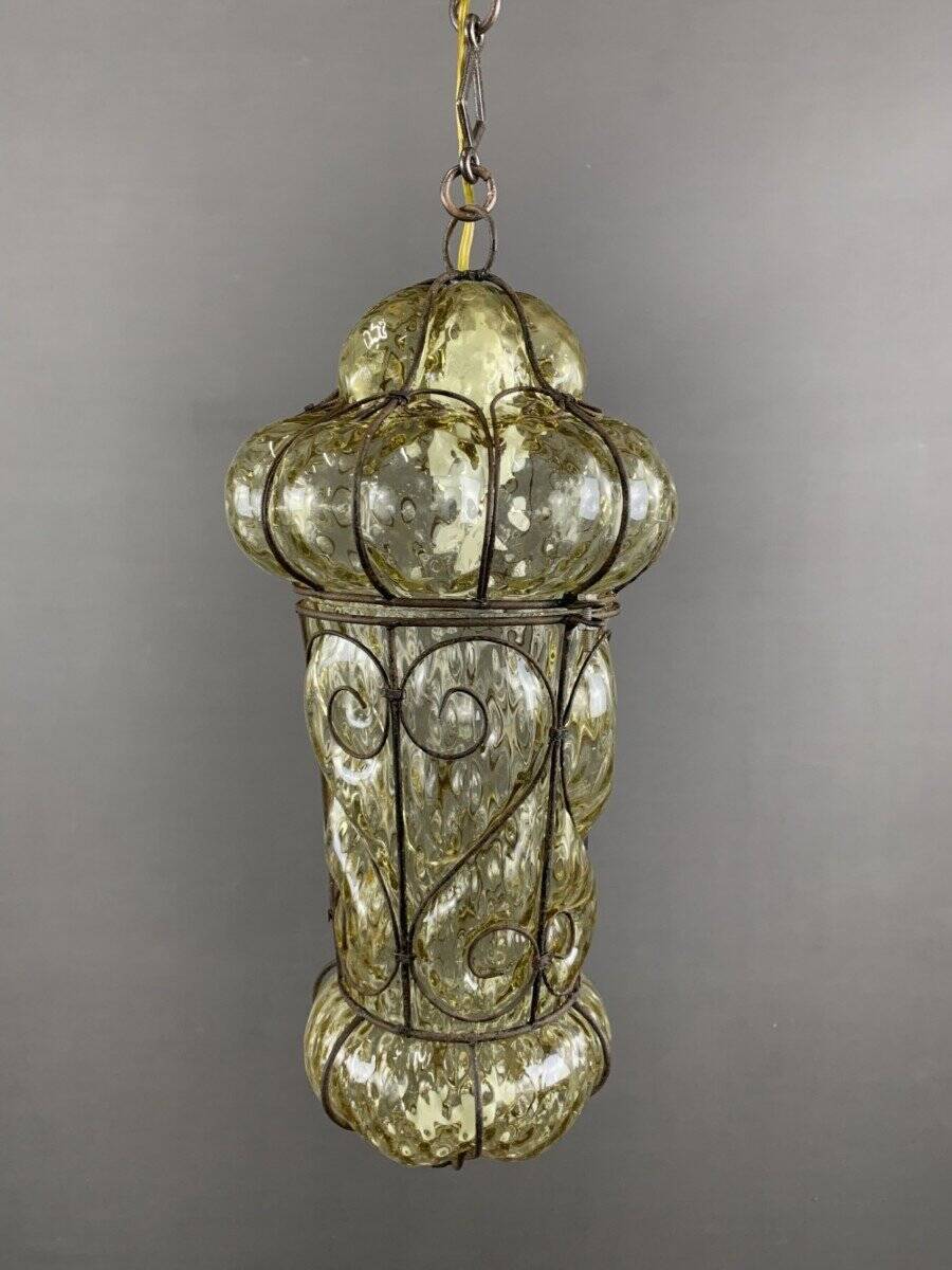 19th Century Murano Glass and Metal Lantern Pendant Light