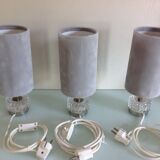 Suite of three lamps in structured glass and chrome/vintage years 70