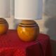 Pair of vintage wooden ball lamps, Scandinavian style bedside lamps, 32 x 14 cm, very good