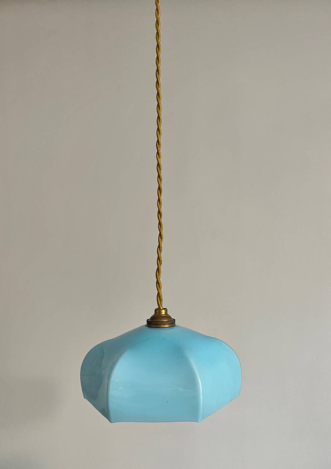 Mini blue opaline suspension art deco