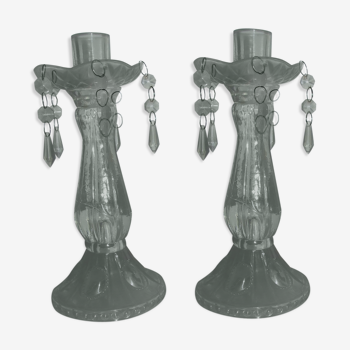 Candelabra candlesticks in cup-and-stamp glass