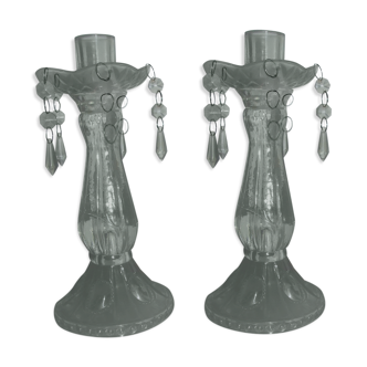 Candelabra candlesticks in cup-and-stamp glass