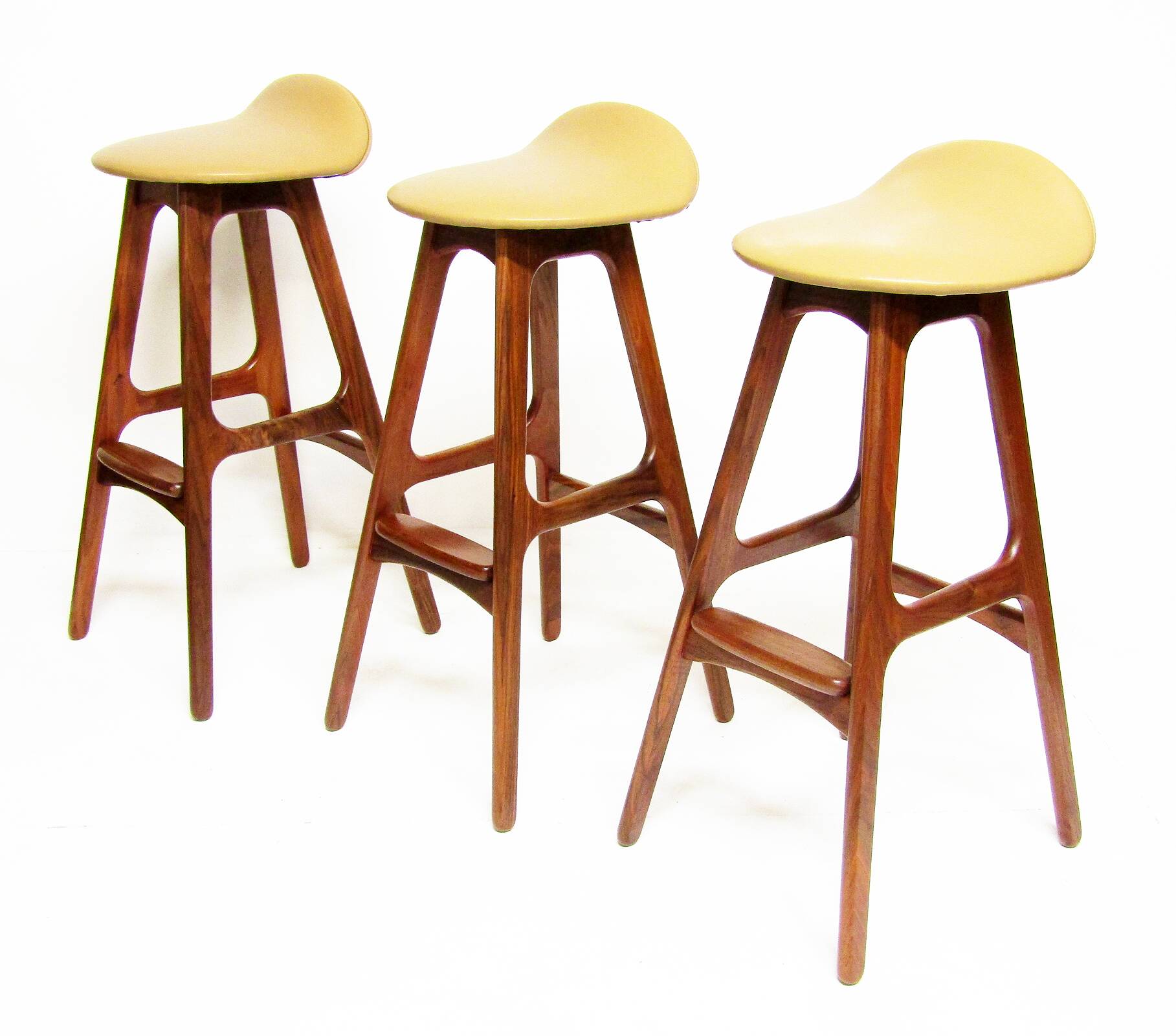 Three 1960s Danish Bar Stools In Rosewood & Leather by Erik Buch