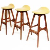 Three 1960s Danish Bar Stools In Rosewood & Leather by Erik Buch