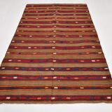 Turkish Striped Red Brown Vintage Kilim Rug, 154x246Cm