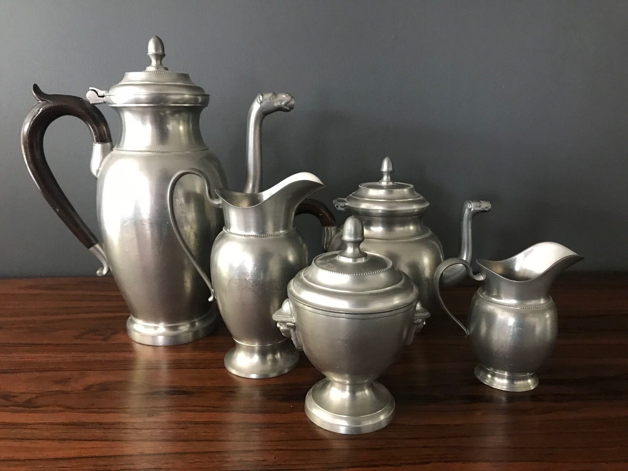 complete set of coffee and tea with milk pot and sugar art Deco in tin