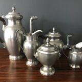 complete set of coffee and tea with milk pot and sugar art Deco in tin