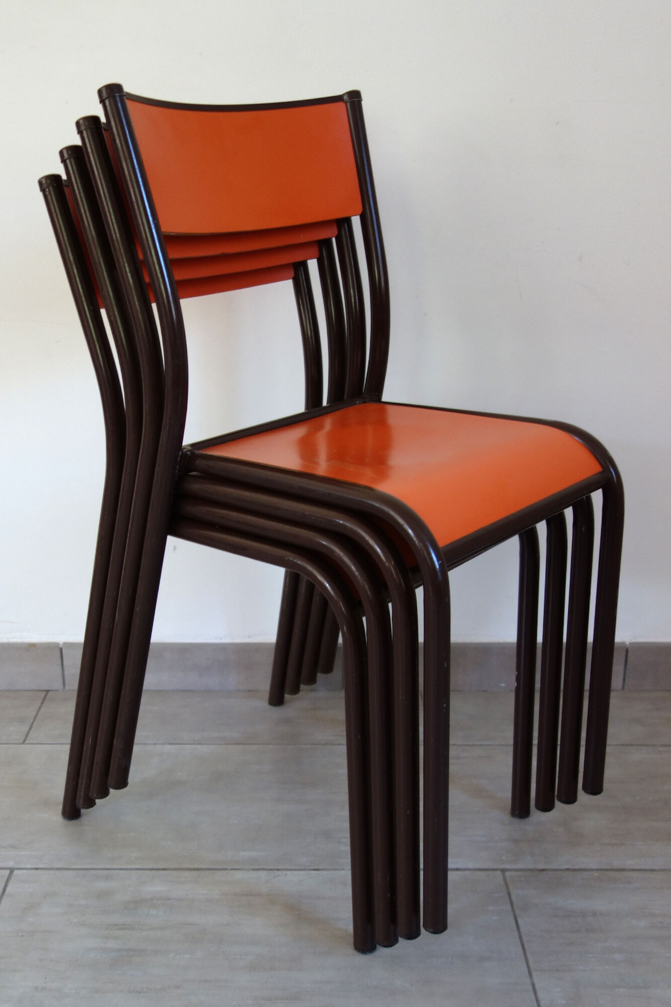 Set of 4 orange school chairs