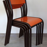 Set of 4 orange school chairs