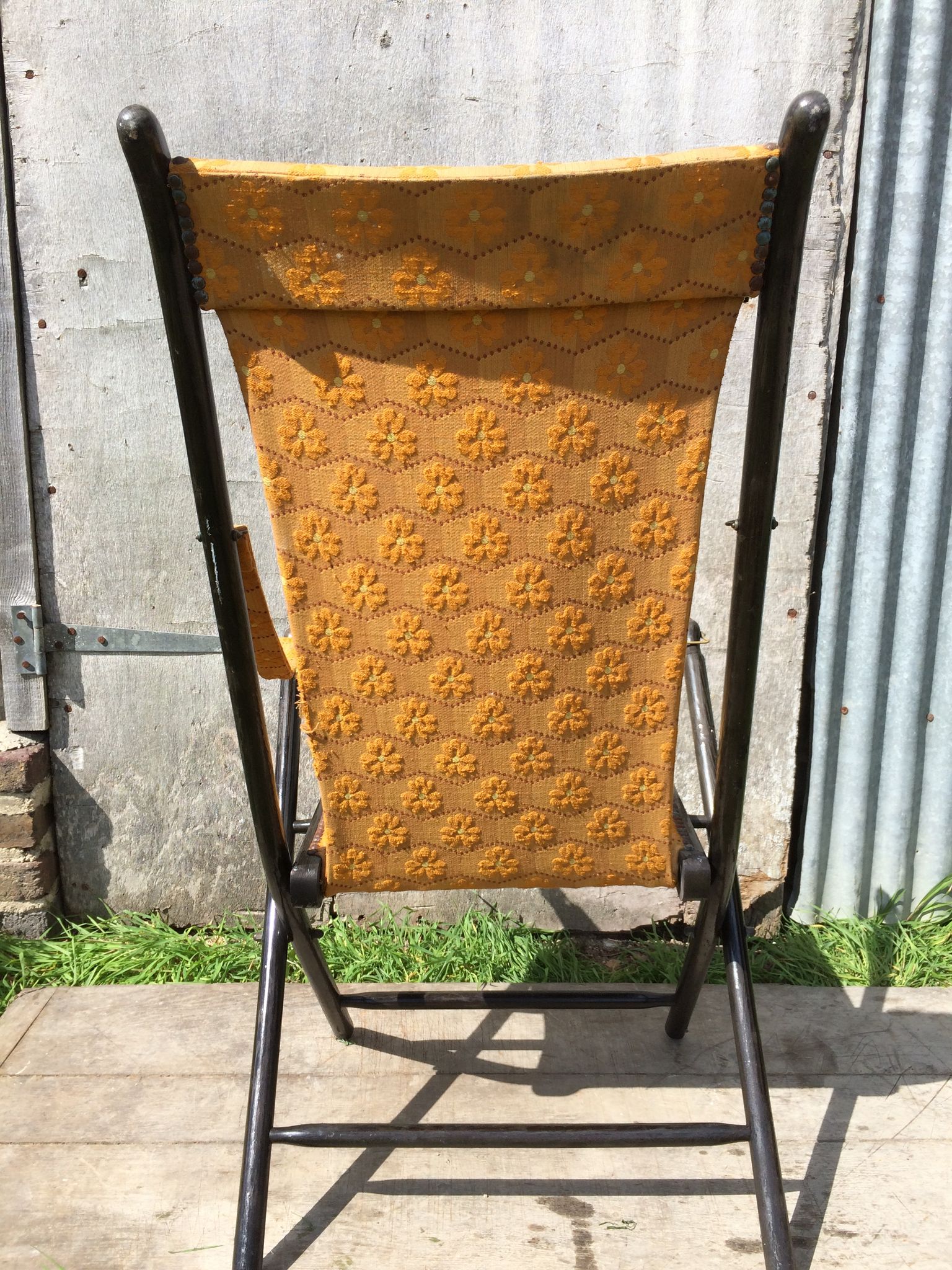 Napoleon III folding chair armchair black wood & vintage yellow fabric