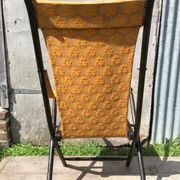 Napoleon III folding chair armchair black wood & vintage yellow fabric