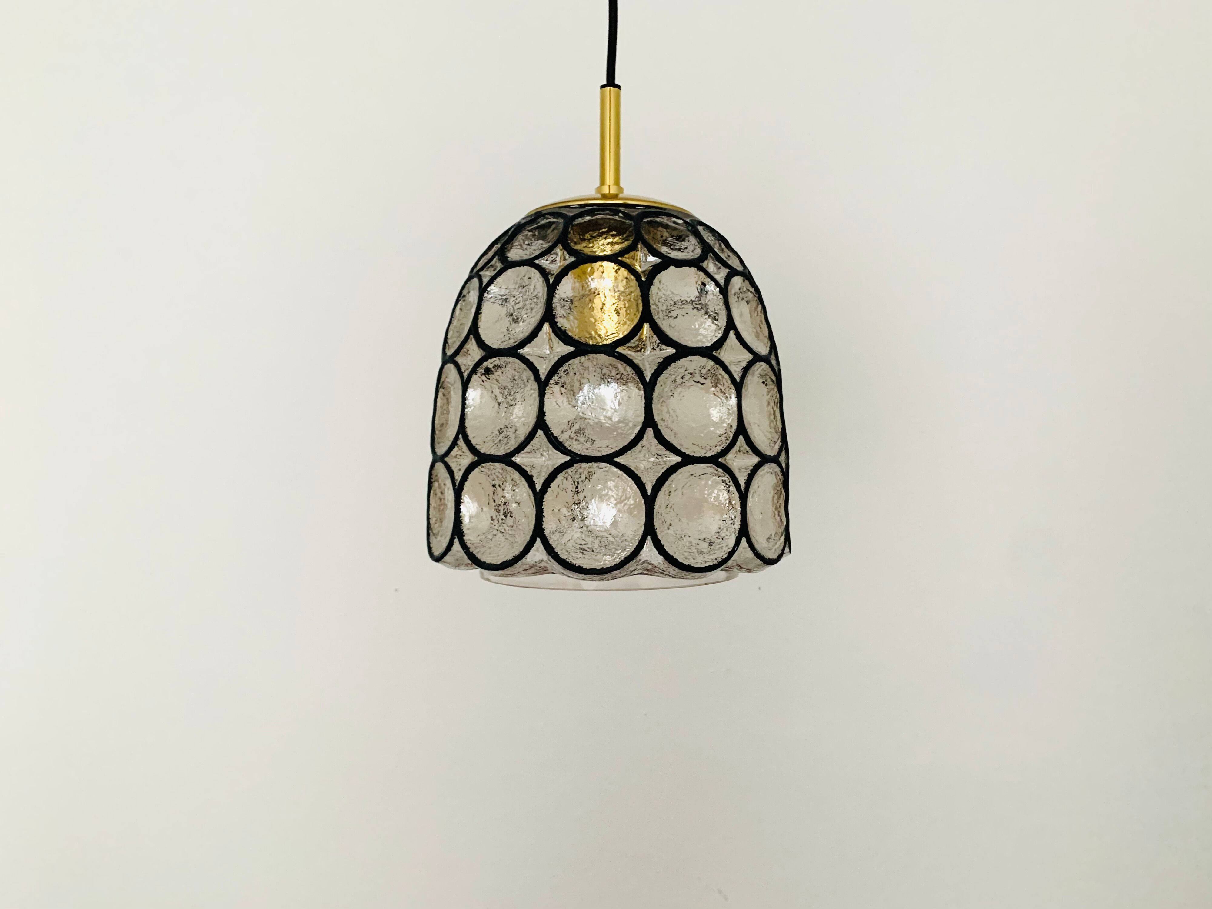 Iron ring design glass pendant lamp by Glashütte Limburg