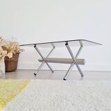 Table design basse chrome et verre années 70