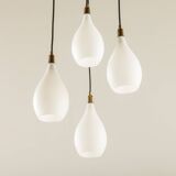 Italian vintage chandelier in opaline glass,  mid century modern 1970s