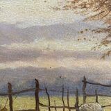 Tableau impressionniste "Berger se ses moutons" XIX° siècle signé Barbizon