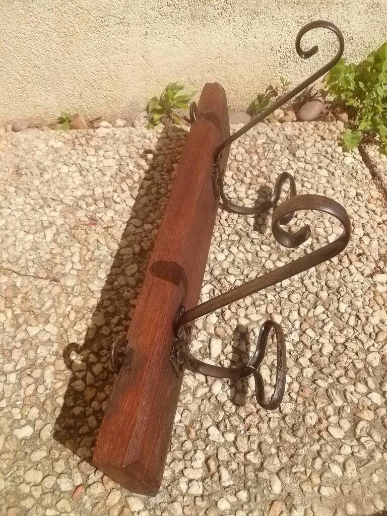 Metal and solid wood hooks, vintage