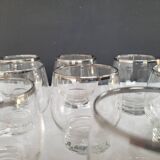 10 antique glasses with silver trim – French glassware, around 1950