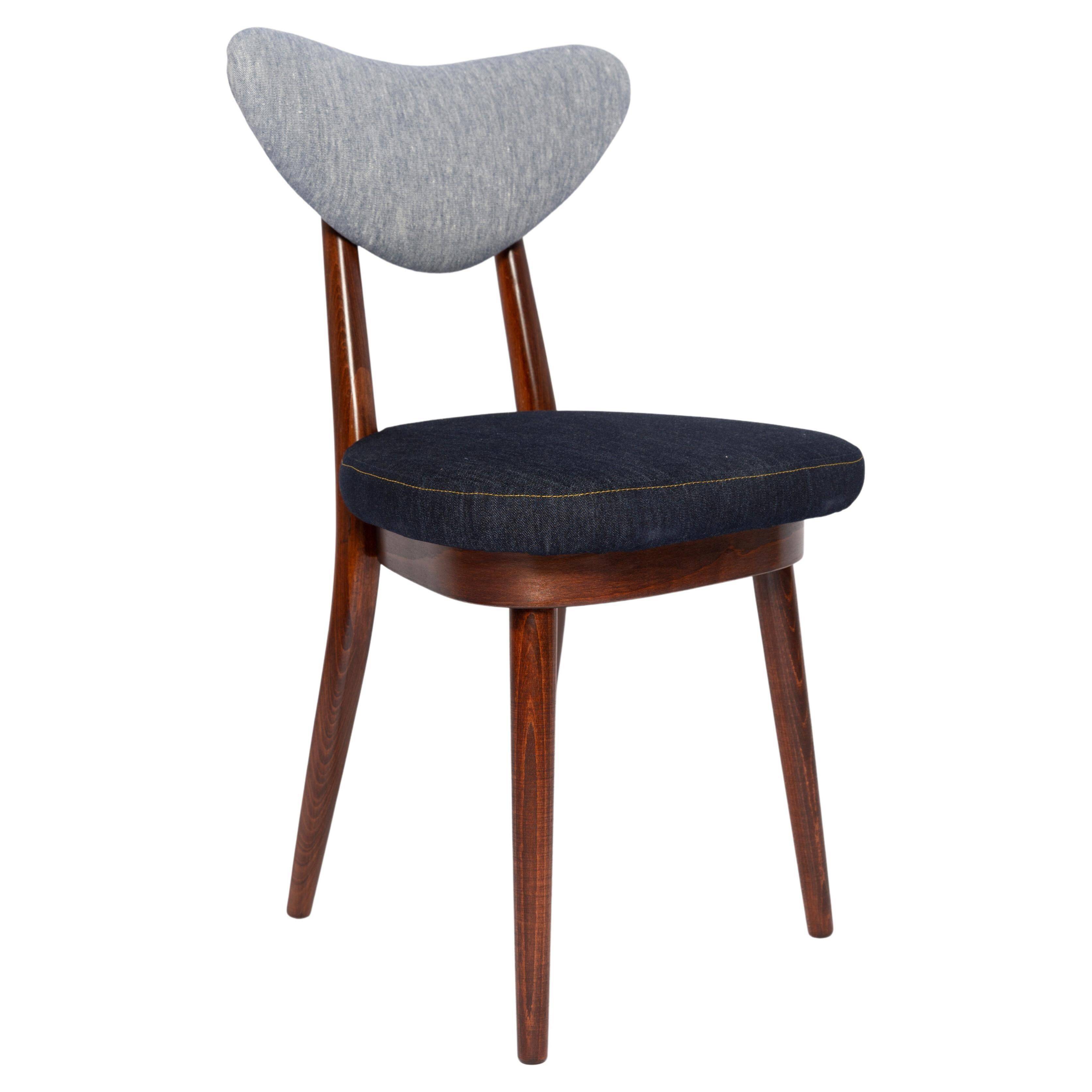 Heart-shaped chair in light and dark blue denim, mid-century style, Europe, 1960s.