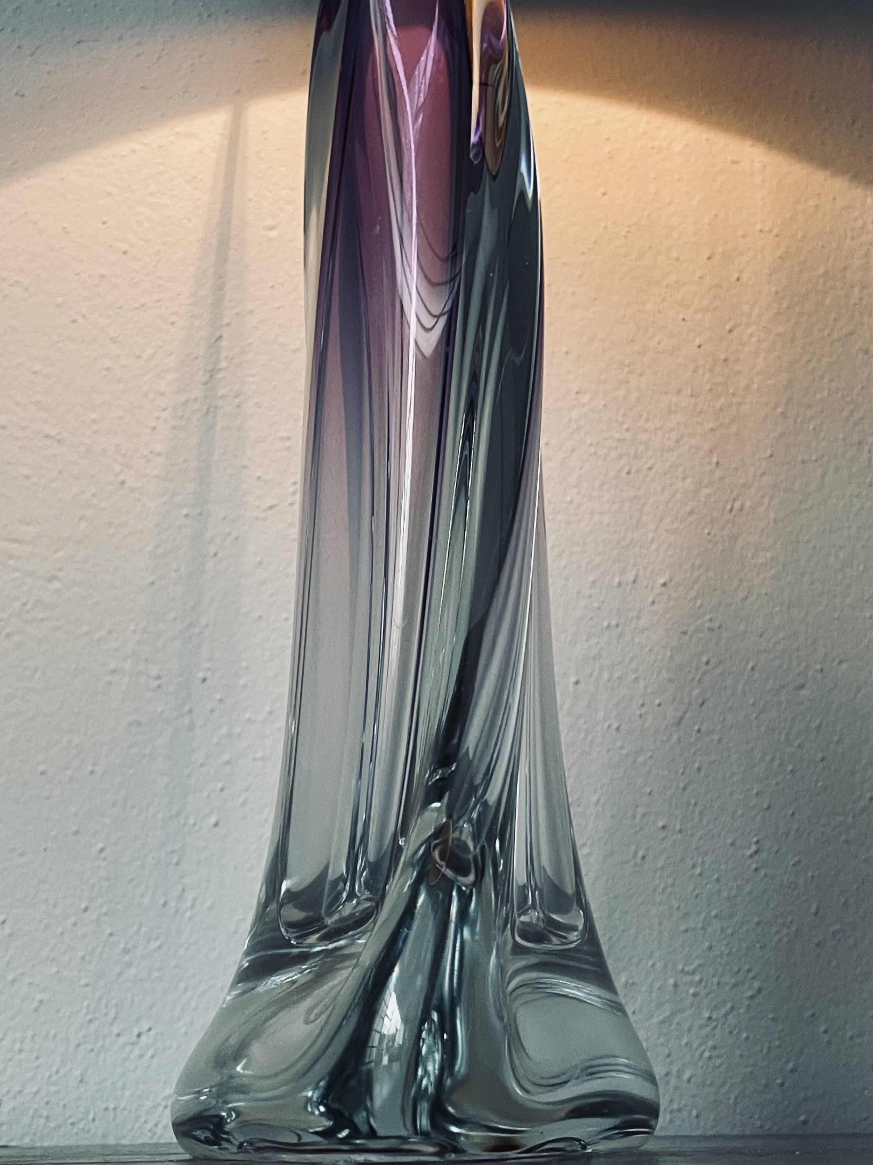 Large Purple Crystal Table Lamp, Signed by Vannes Le Chatel, France