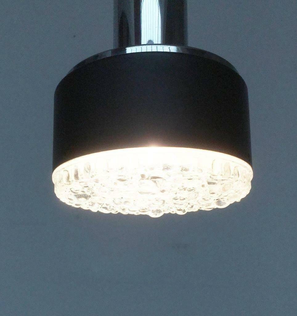 Suspended glass and chrome chandelier model P105 from the 1960s in German Space Age style by Staff, set of 2.