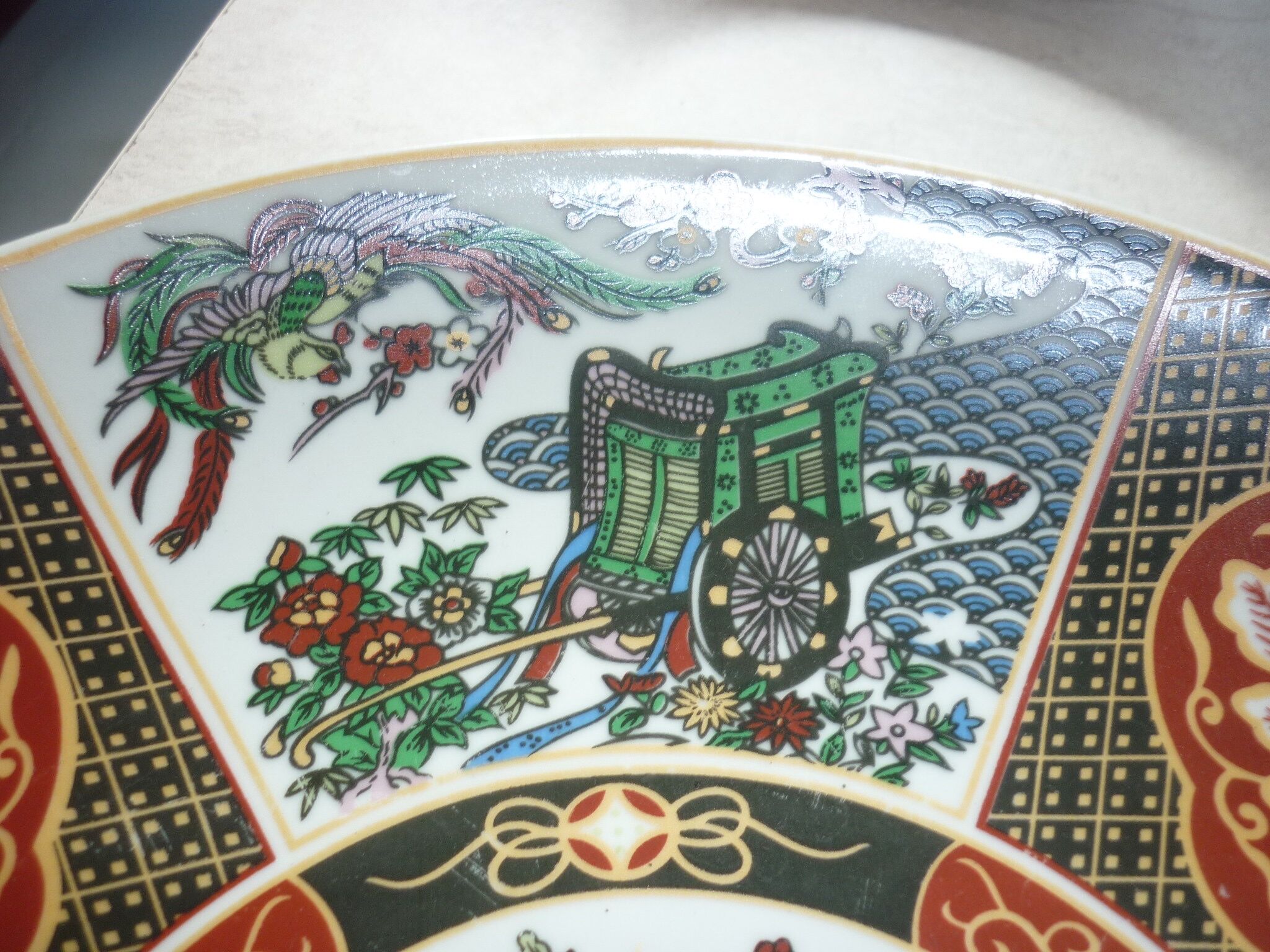 Chinese dish decorated with peacocks and plants