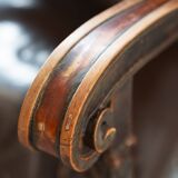 19th century beechwood, metal, and leather throne