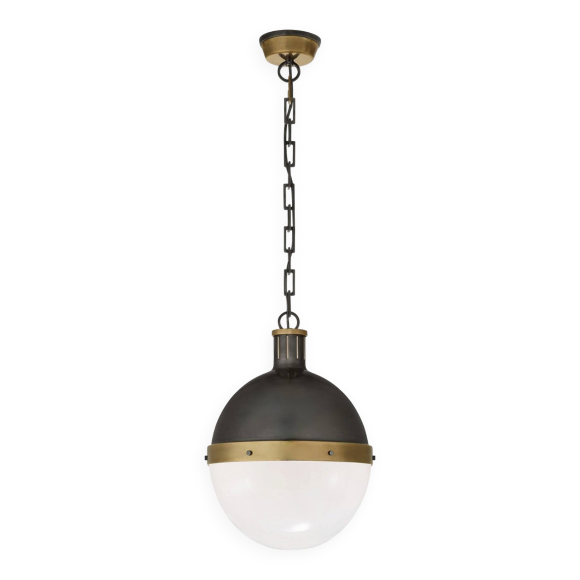 Large Hicks globe pendant light in bronze and glass by Thomas O'Brien USA