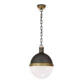 Grand pendentif globe Hicks en bronze et verre par Thomas O'Brien USA