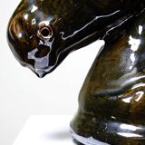 Vintage 1980s glazed terracotta horse or chess knight head