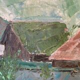 Ancient painting, mountain landscape, signed and dated 73