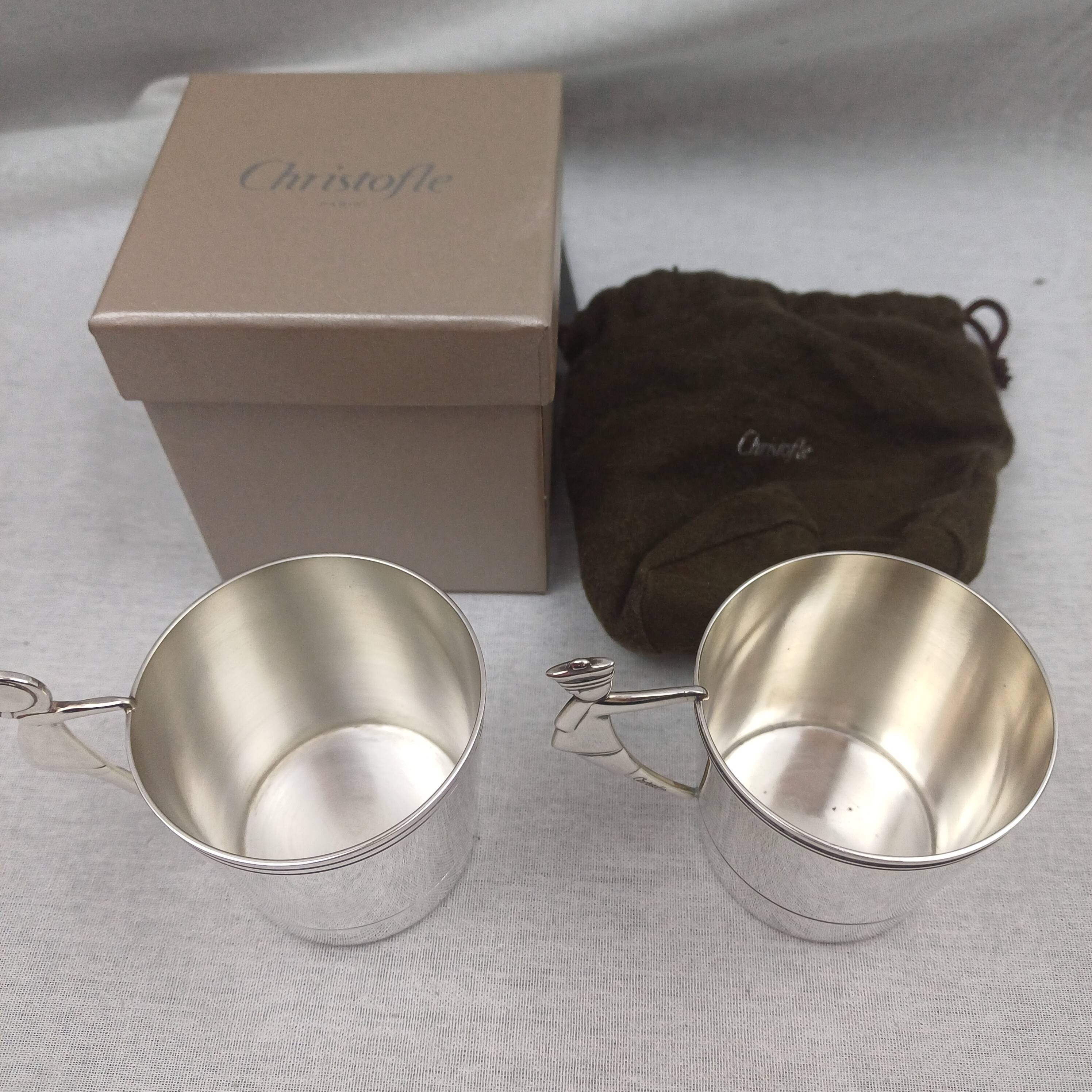 Christofle Léo & Léa - 2 silver-plated metal cups in perfect condition with box.