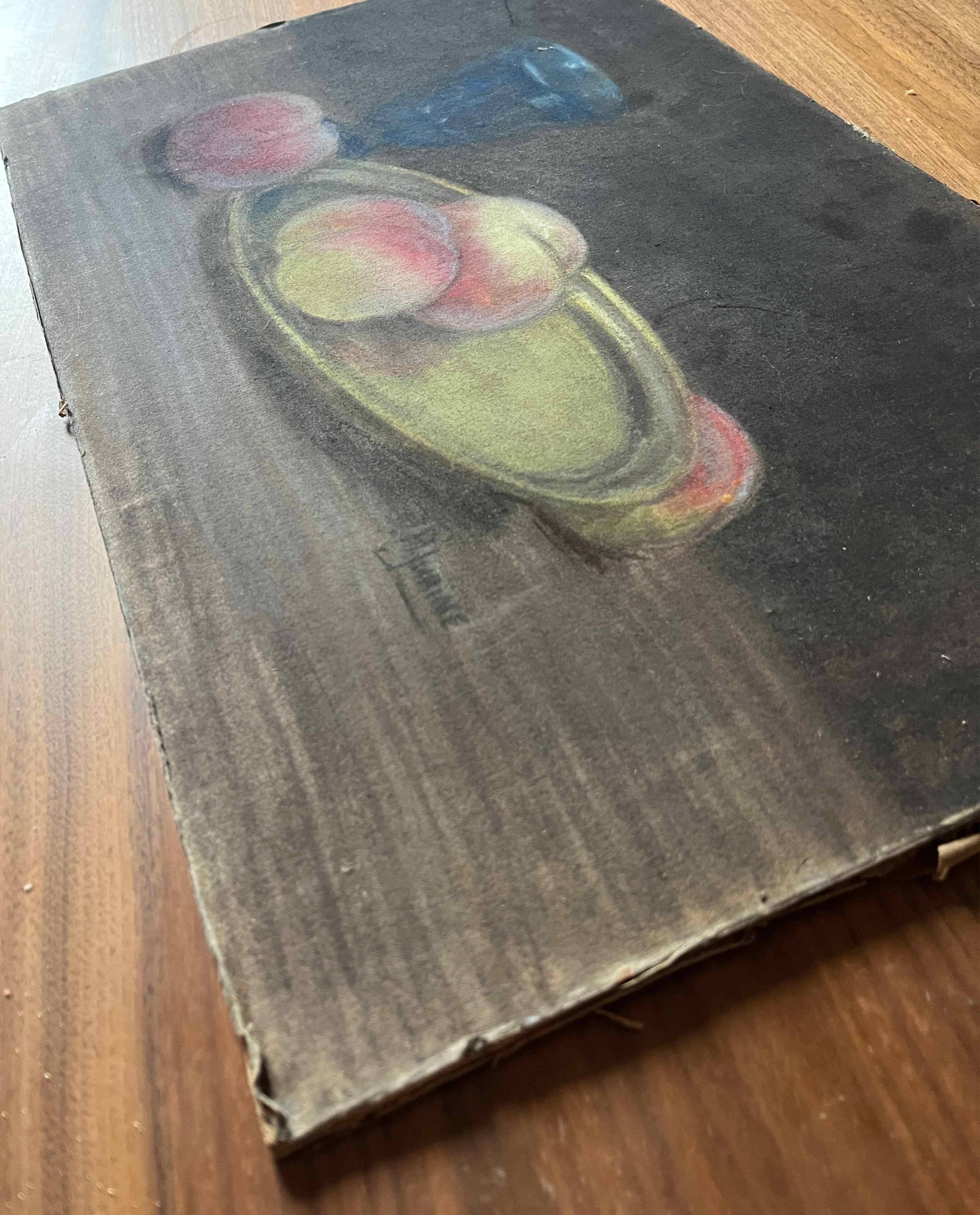 Pastel painting "Still life with peaches" signed