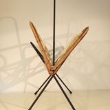 Porte vintage magazine rattan ratin white scoubidou and black metal trample