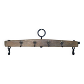 Antique Wall Coat Rack Horse Drawbar Wood + Coat Hooks