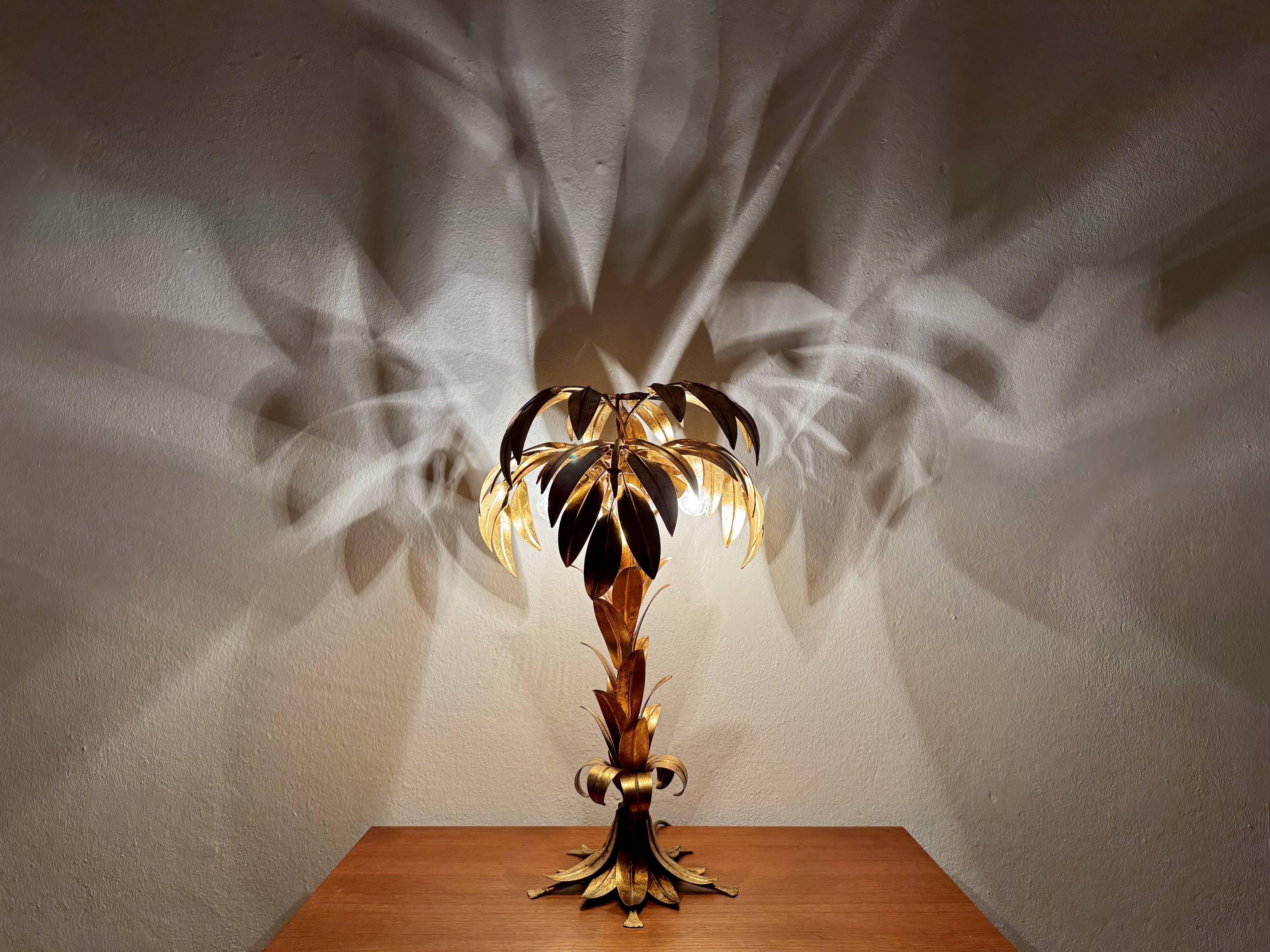 Gilded Italian Hollywood Regency Palm Tree Table Lamp by Hans Kögl