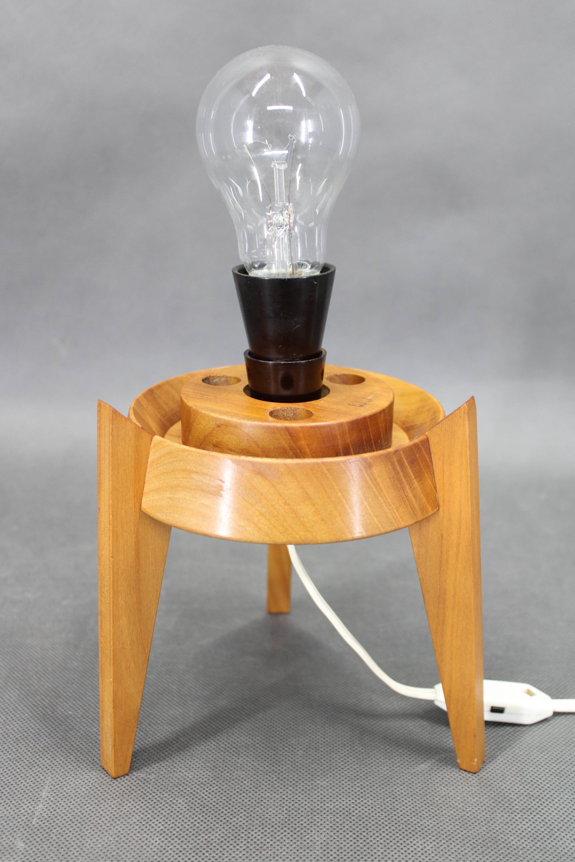 Mid-century czech uluv table lamp in maple wood and glass, 1960s