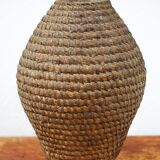 Old basket, burgundy straw and bramble, woven basket, interior decoration