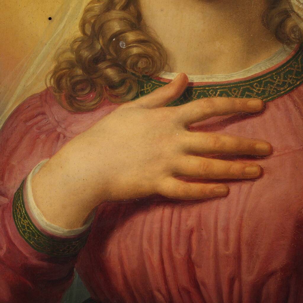 19th century panel painting, Virgin Mary in contemplation