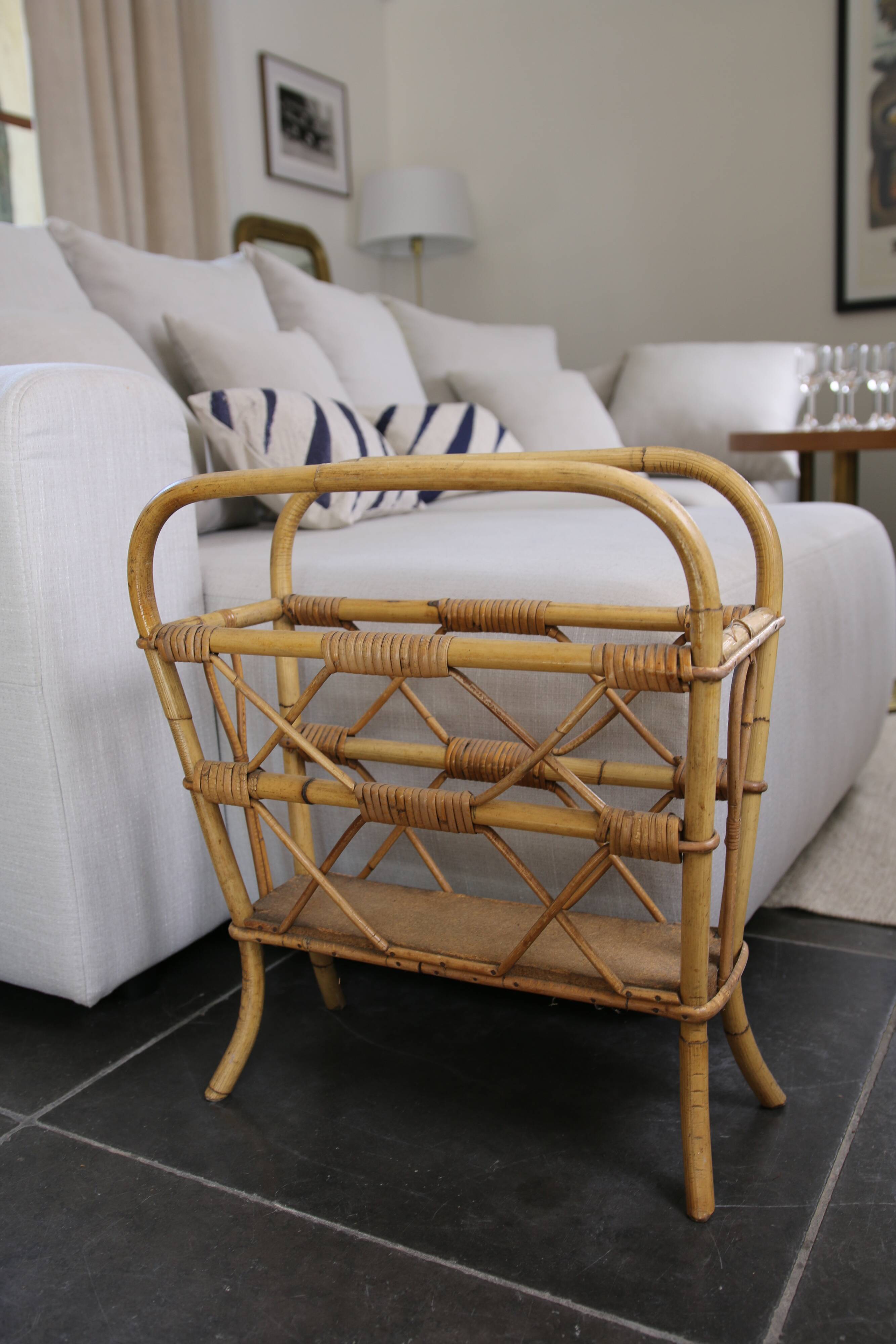 Porte revues rotin, taille XL, années 1960-70