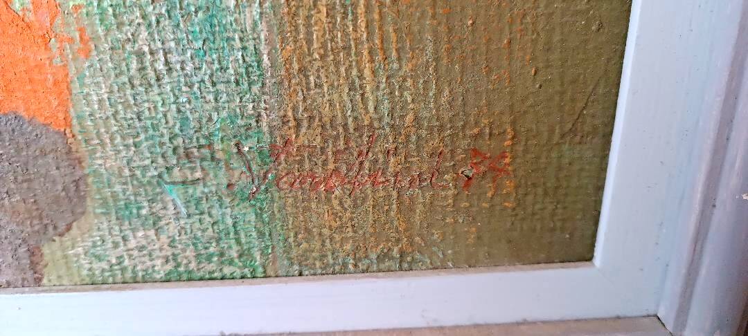 Still life painting - vase with flowers - dated 1972 signed - oil on panel