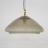 Mid-century smoked glass and brass pendant light
