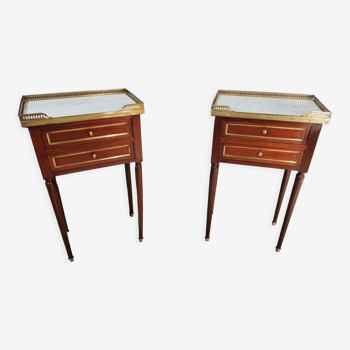 Pair of Louis XVI style bedside tables in mahogany