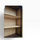 Vintage shallow wooden display shelf with sliding glass doors.