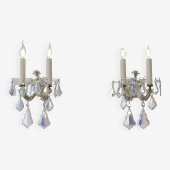 Pair Murano Glass antique wall lights sconces iridescent crystal, Barovier & Toso, 1920`s ca Italian