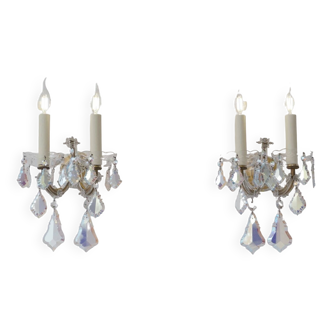 Pair Murano Glass antique wall lights sconces iridescent crystal, Barovier & Toso, 1920`s ca Italian